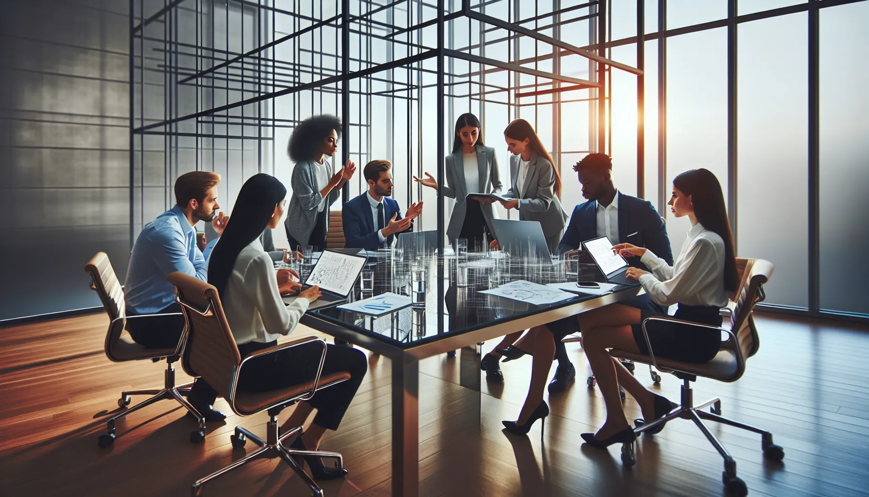 diverse team collaborating in a modern office.