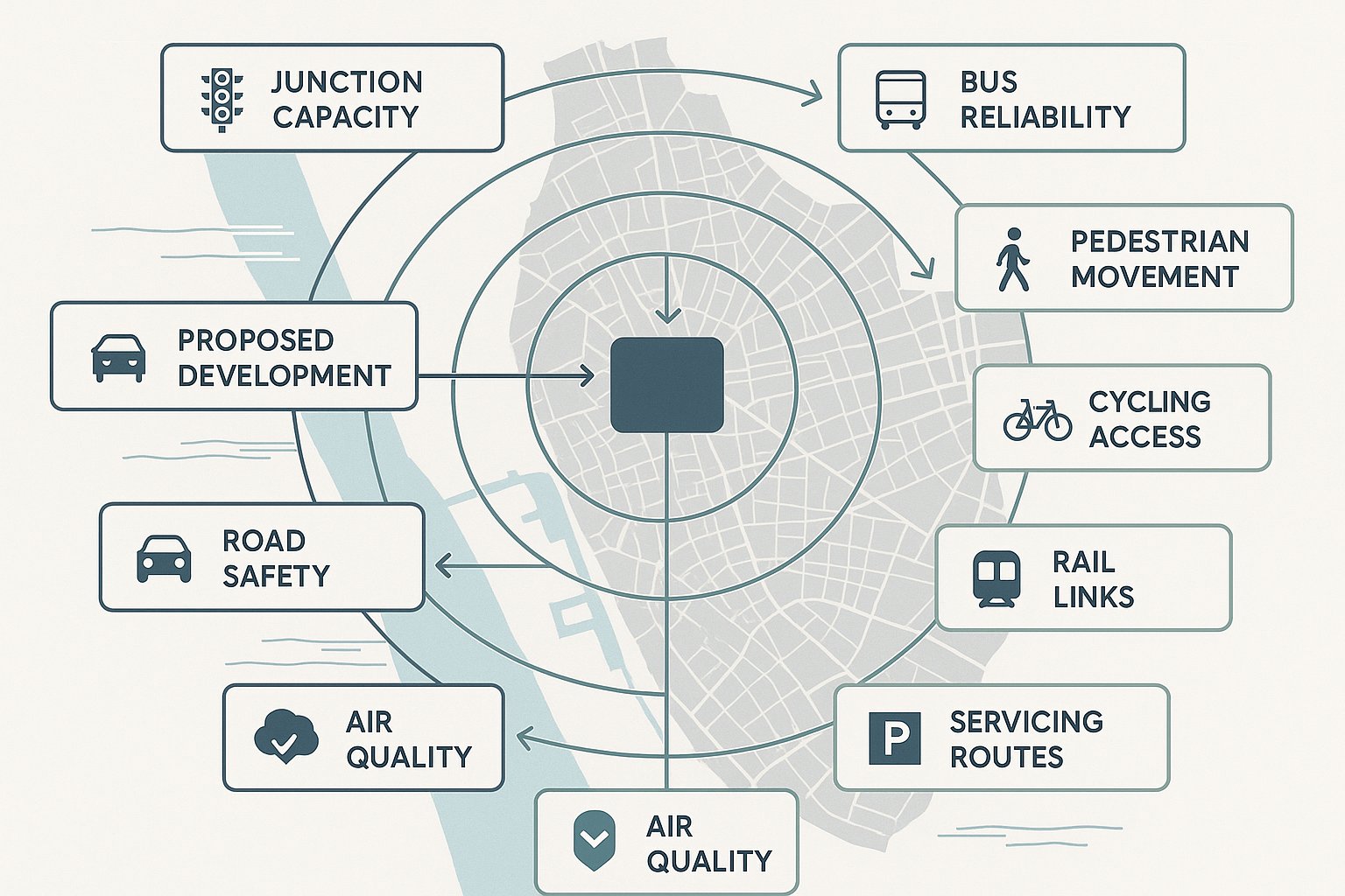 Infographic showing how Liverpool developments affect transport access, impacts, and planning decisions.