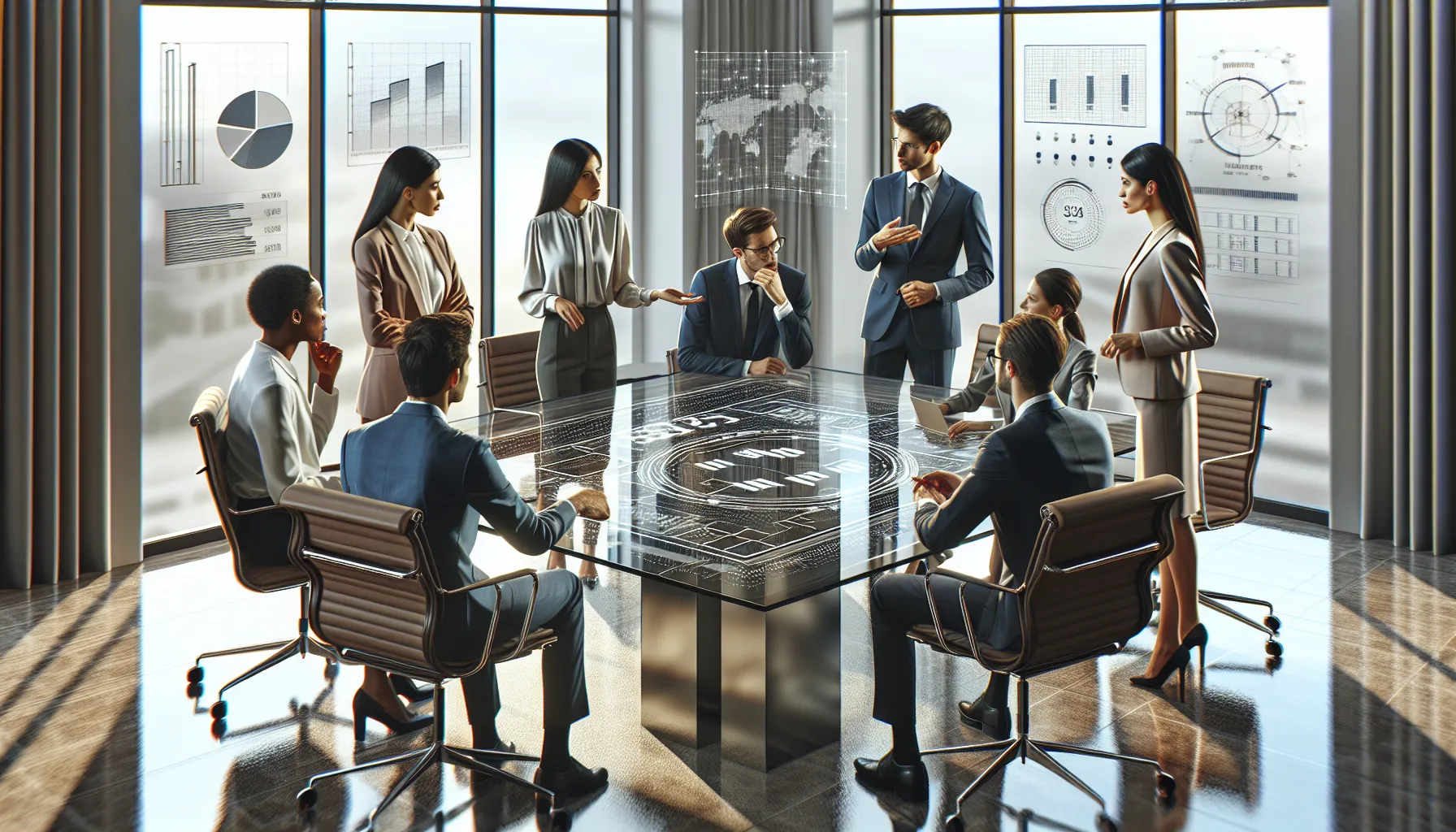 professionals discussing data management in a modern office setting.