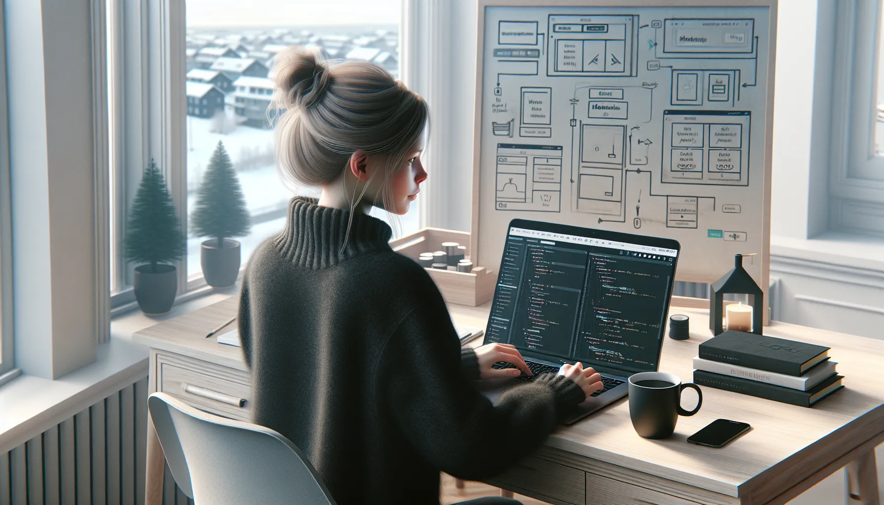 Norwegian developer planning wordpress membership plugin on whiteboard and laptop.