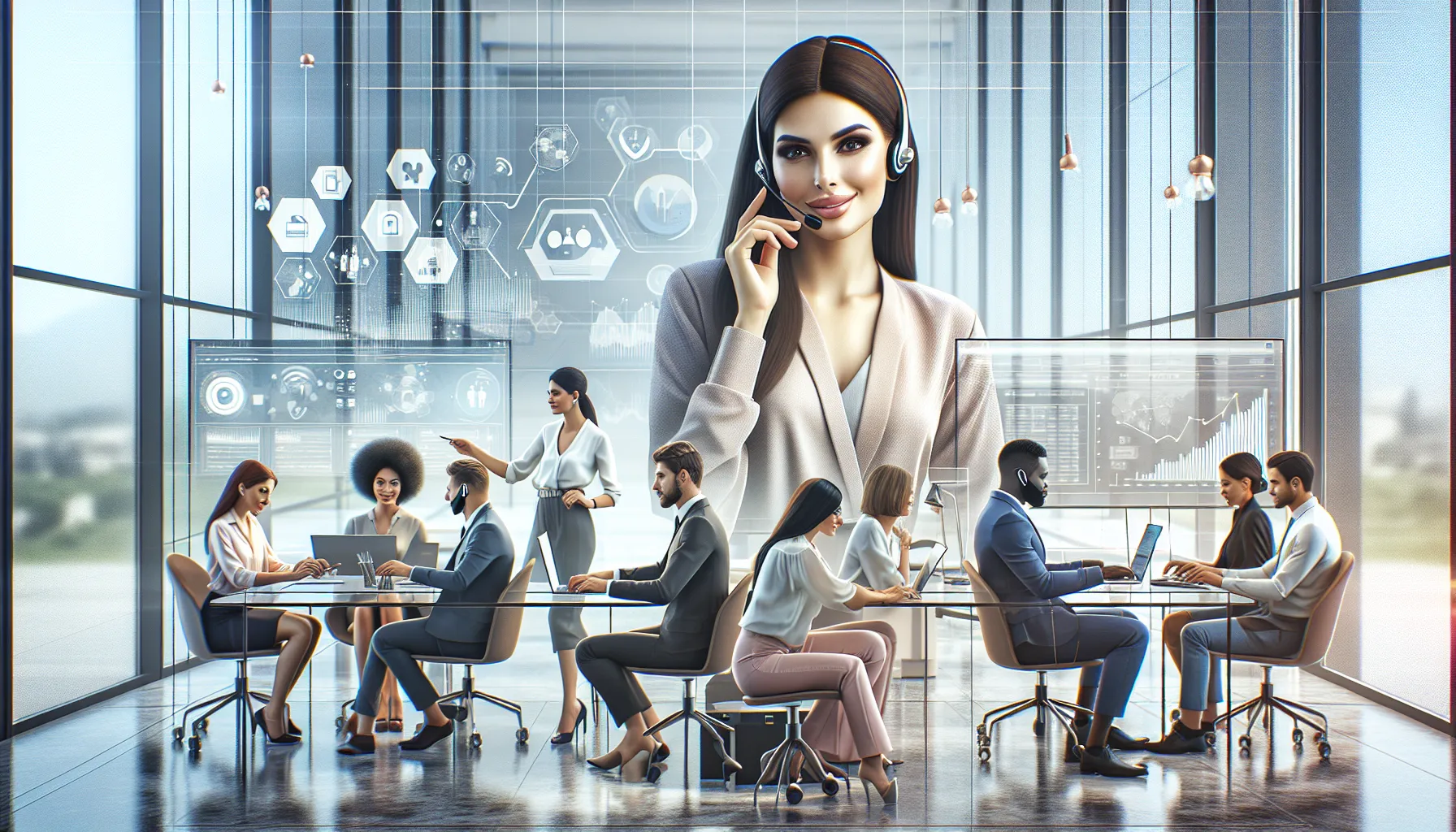 diverse customer service team in a modern office setting.