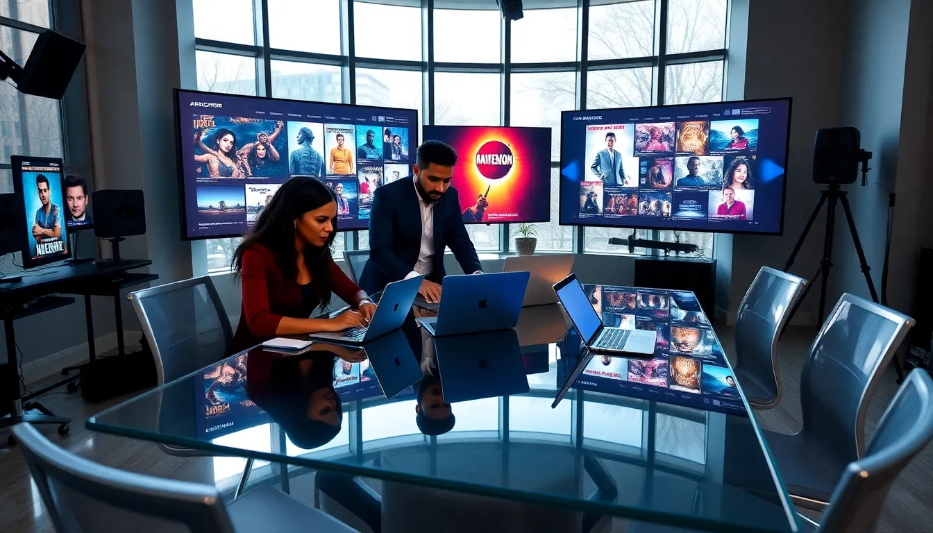 diverse team working on entertainment content in a modern office.