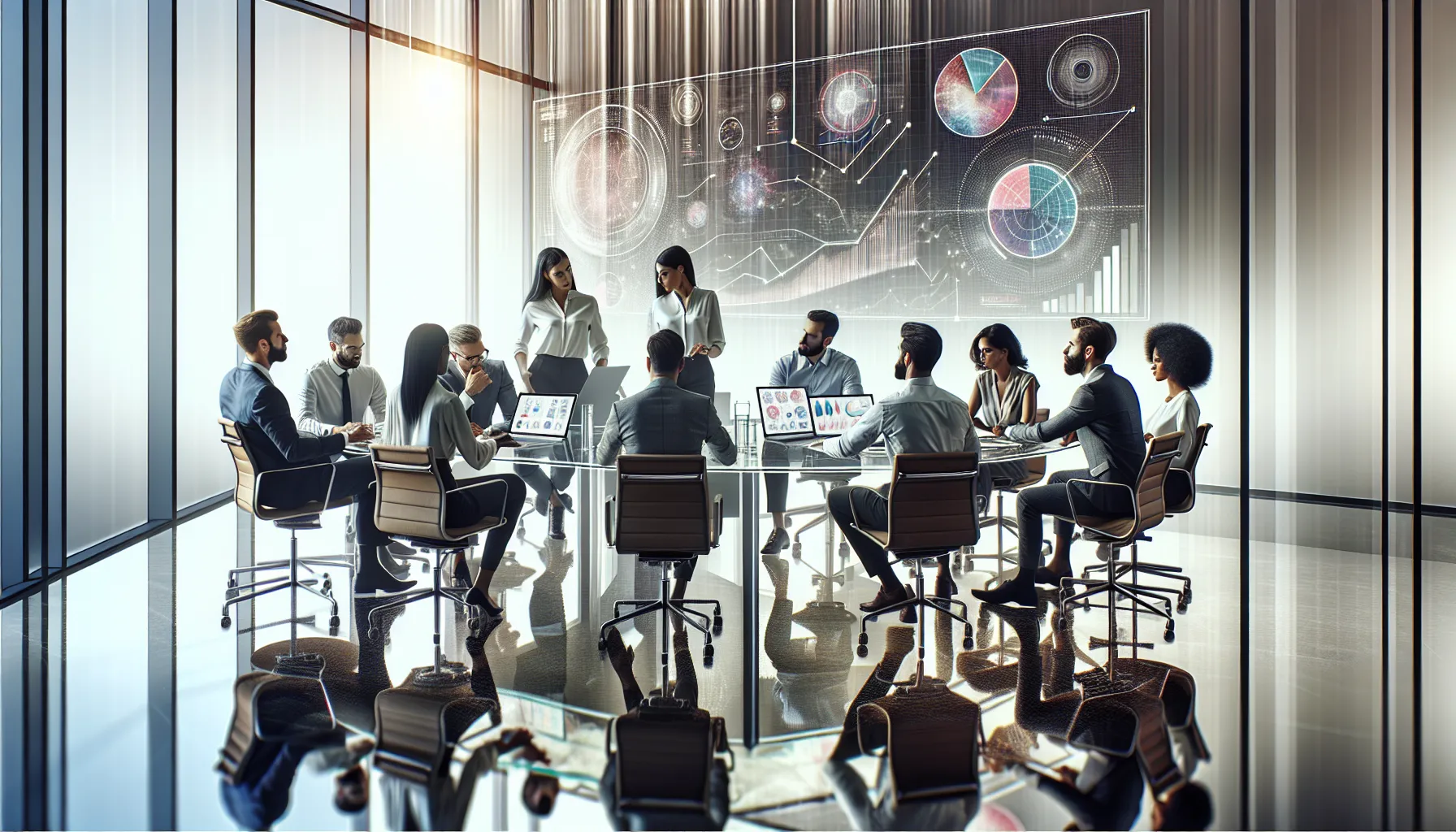 diverse team collaborating in a modern workspace.