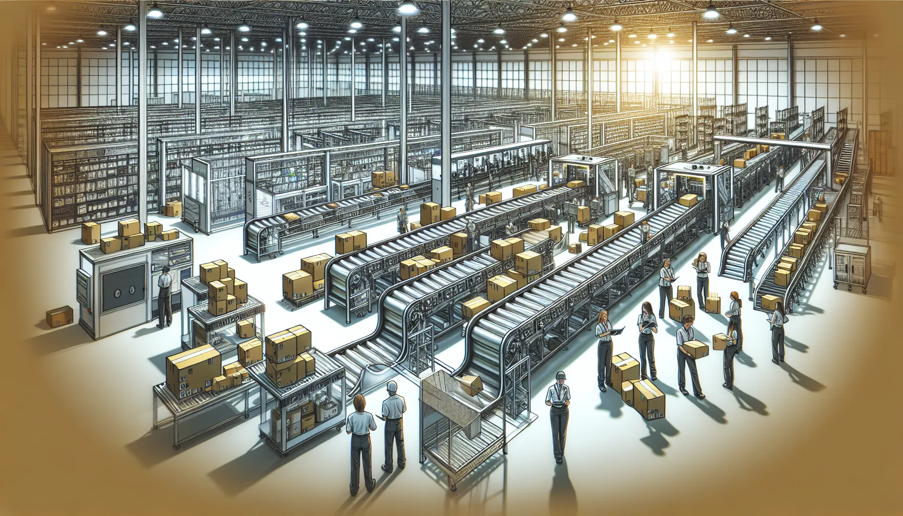 A modern package sorting hub for FedEx and UPS.