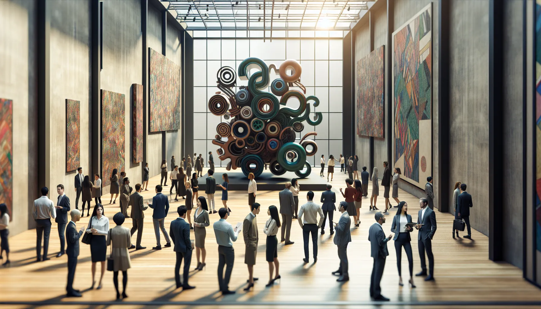 diverse group discussing an art installation about 4345281742.