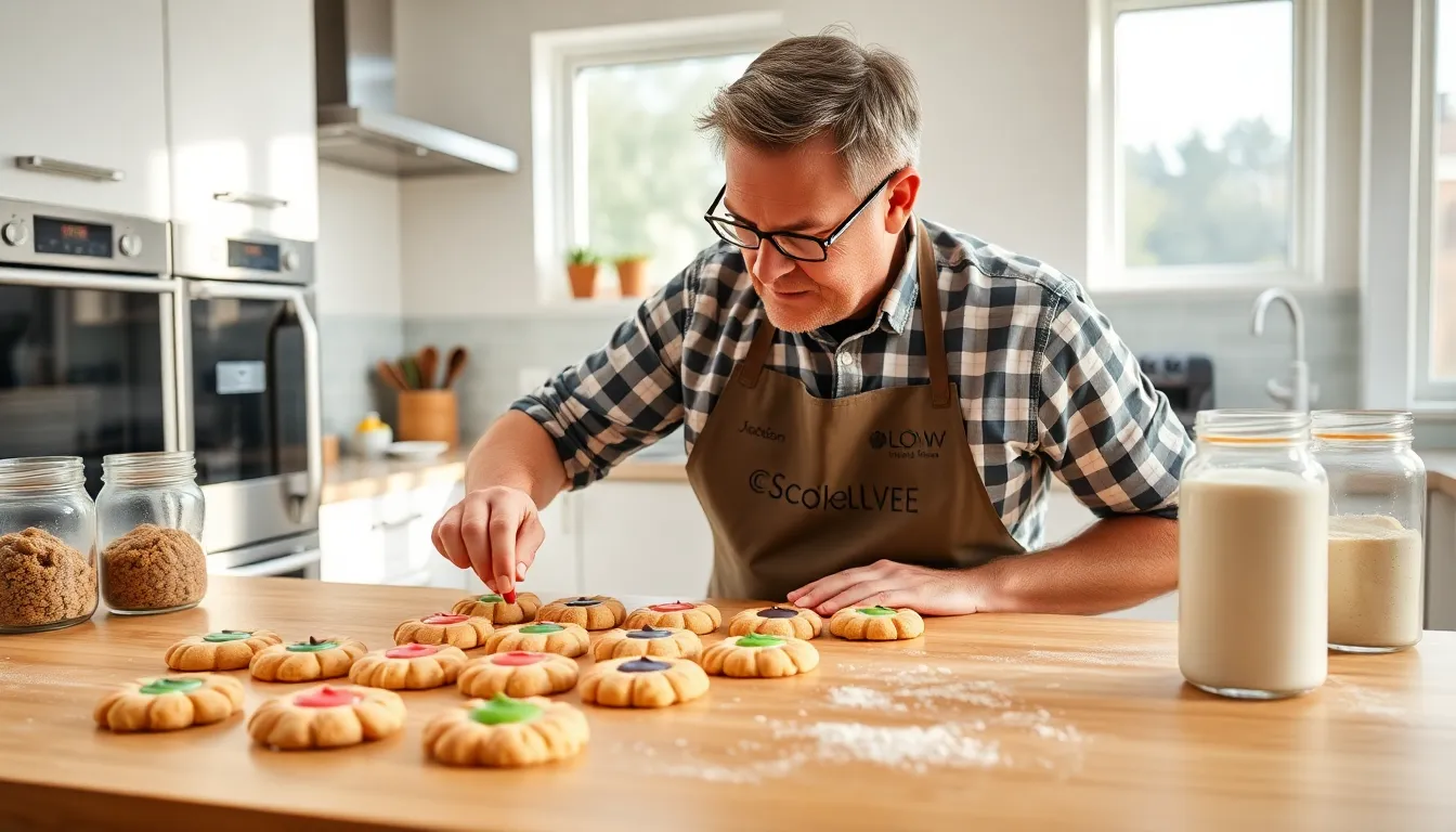 Jackson decorating cookies in a bright modern kitchen.