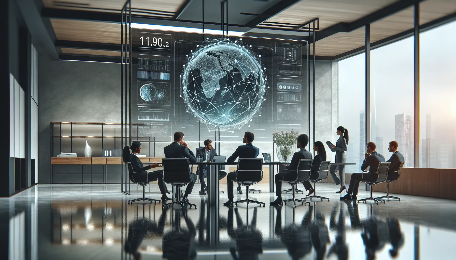 IT professionals discussing networking around a modern conference table.