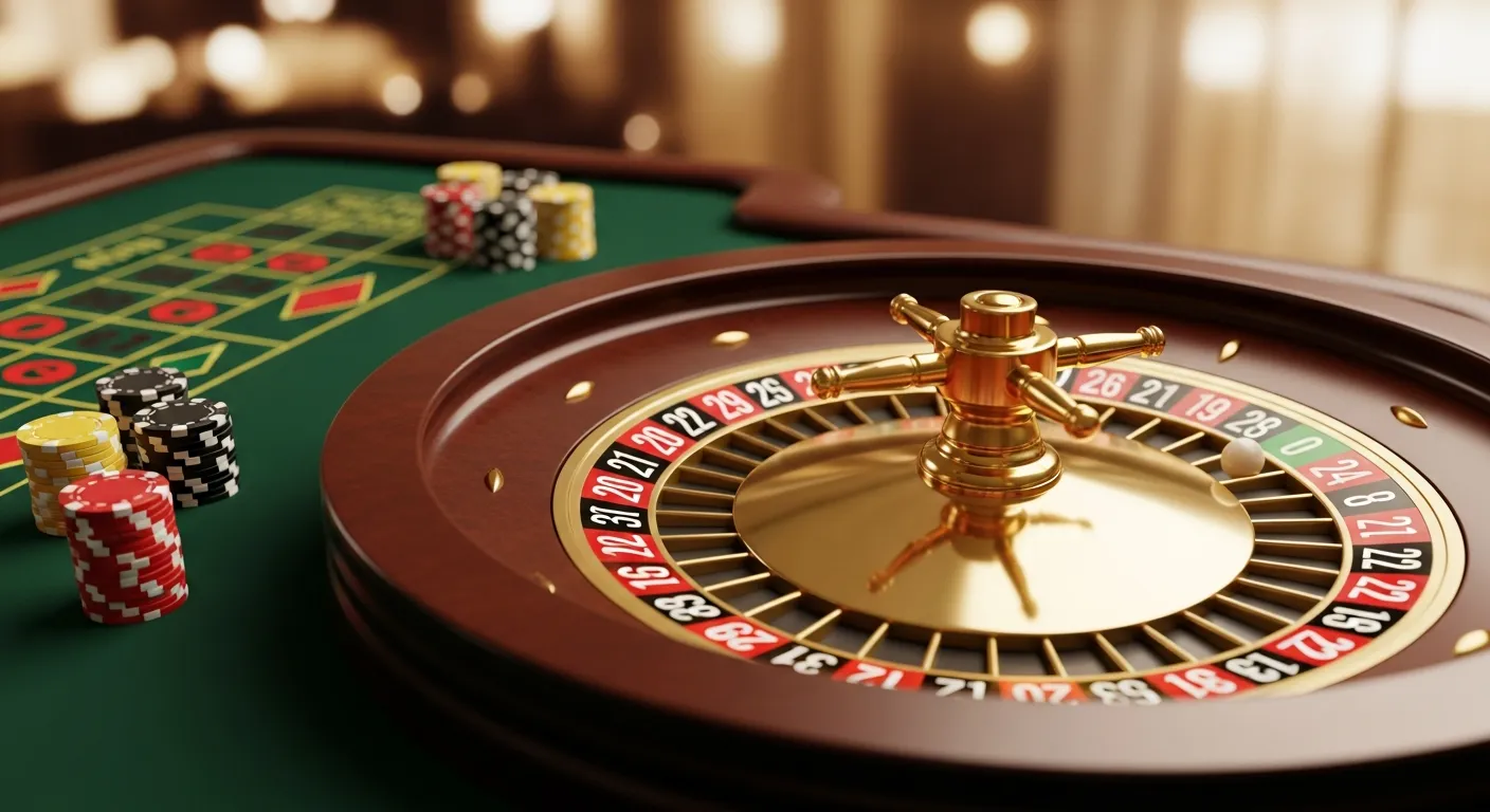 Close-up of a European roulette wheel with a single green zero pocket.