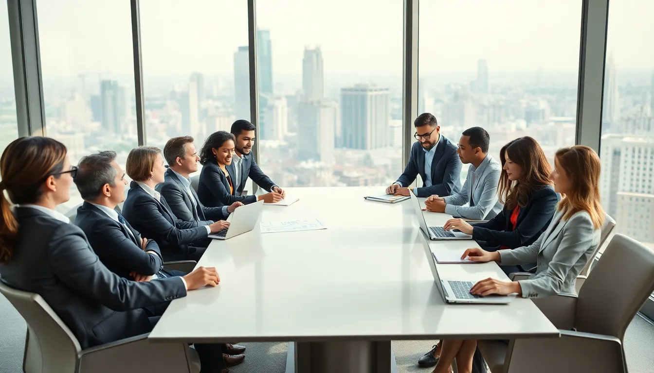diverse professionals brainstorming in a modern office environment.