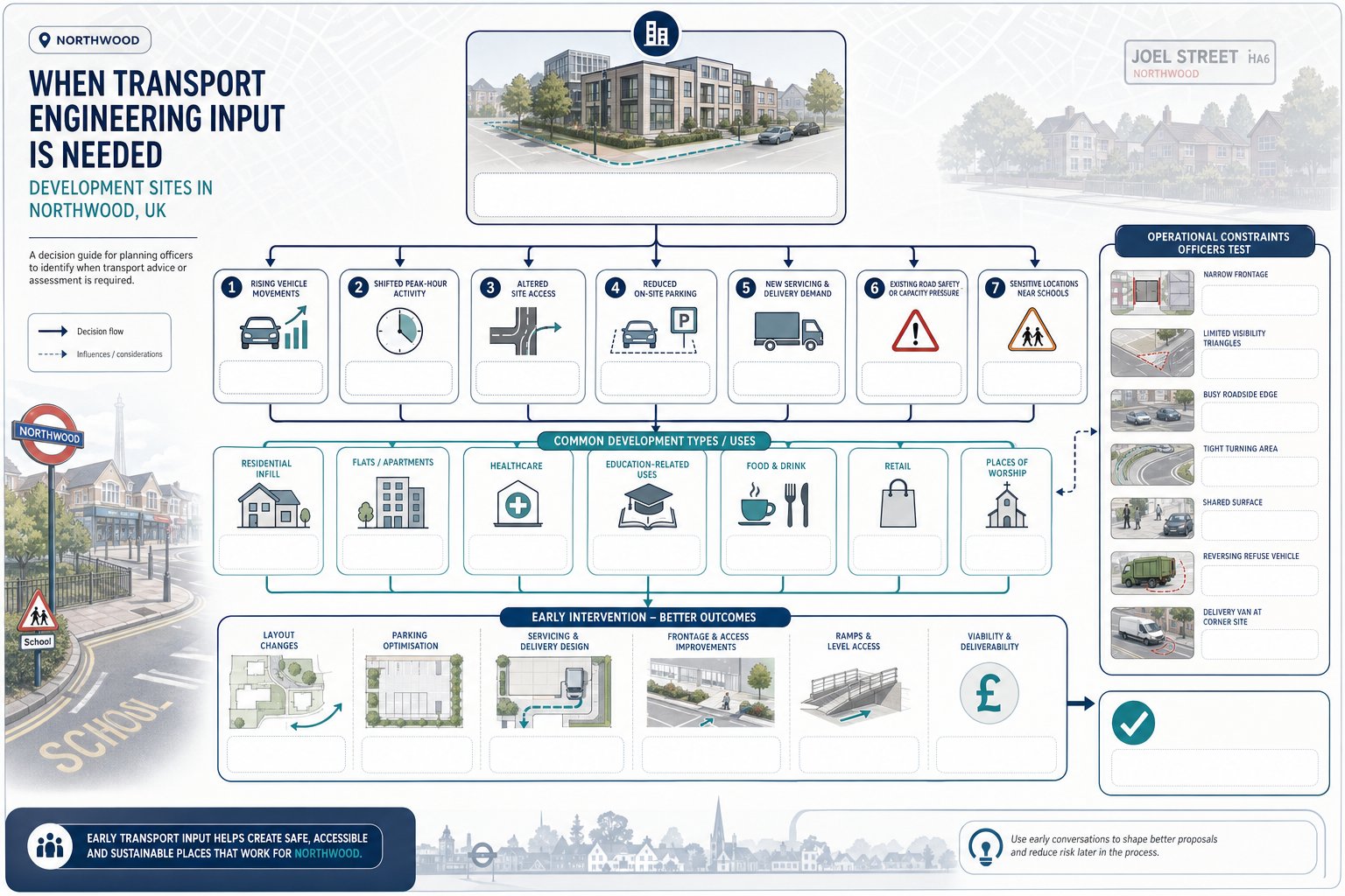 Flowchart showing when Northwood developments need traffic engineering advice.