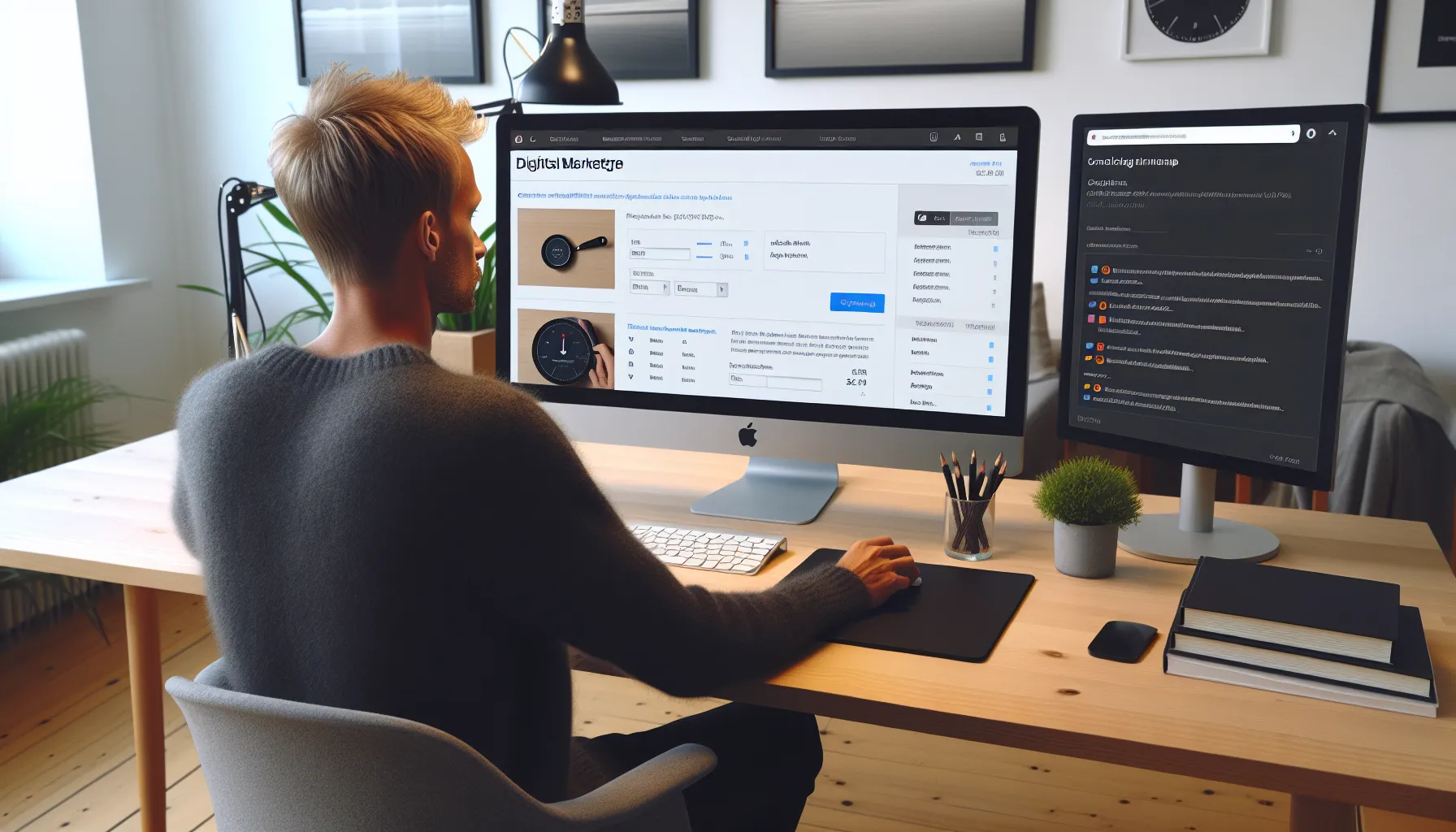 Norwegian marketer optimizes images and video for better search rankings at desk.