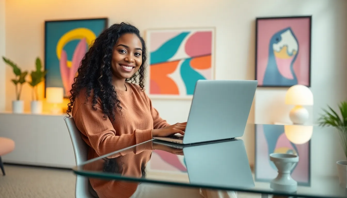 Miasweet94 engaging with her audience in a stylish workspace.