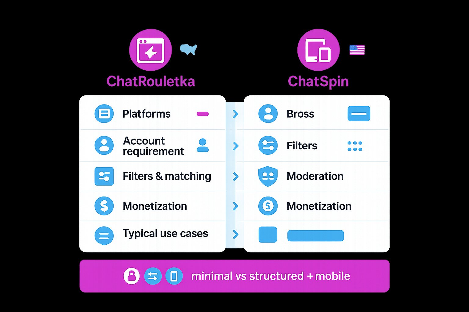Side-by-side comparison infographic of ChatRouletka versus ChatSpin.