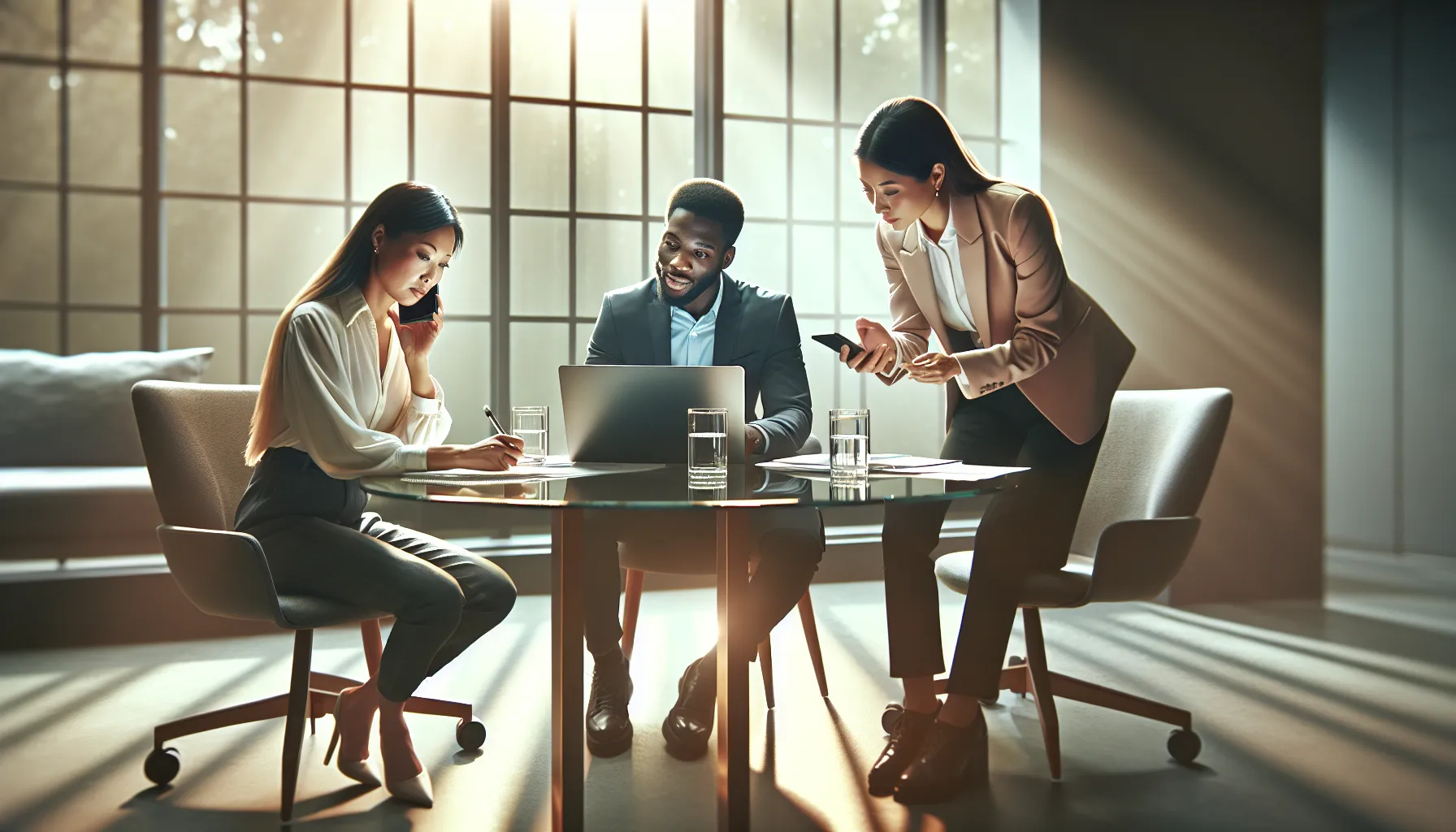 professionals discussing customer support solutions in a modern office.