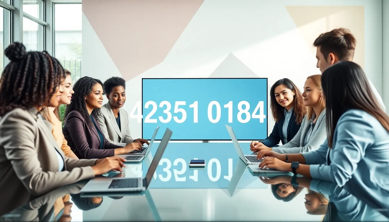 diverse team discussing the significance of a numerical code in a modern office.