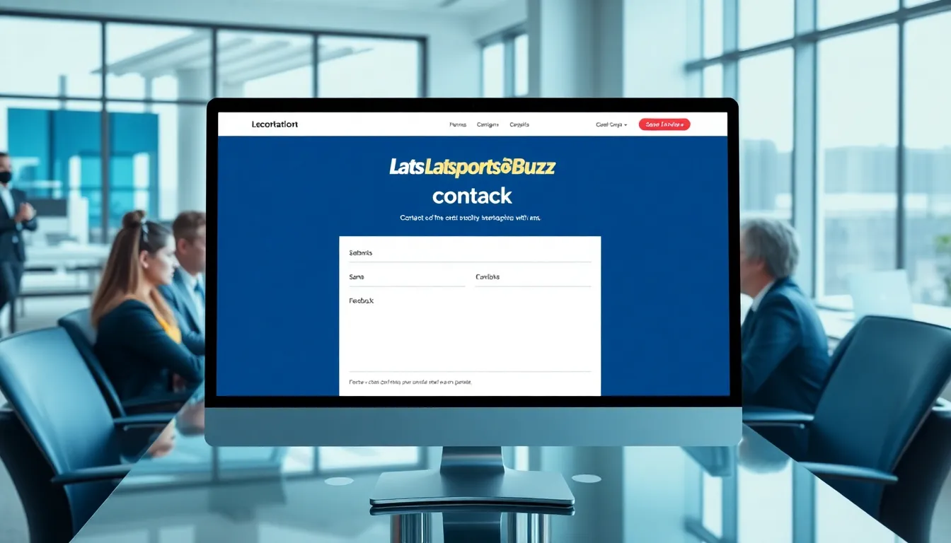 modern contact page for LatestSportsBuzz on a computer screen.