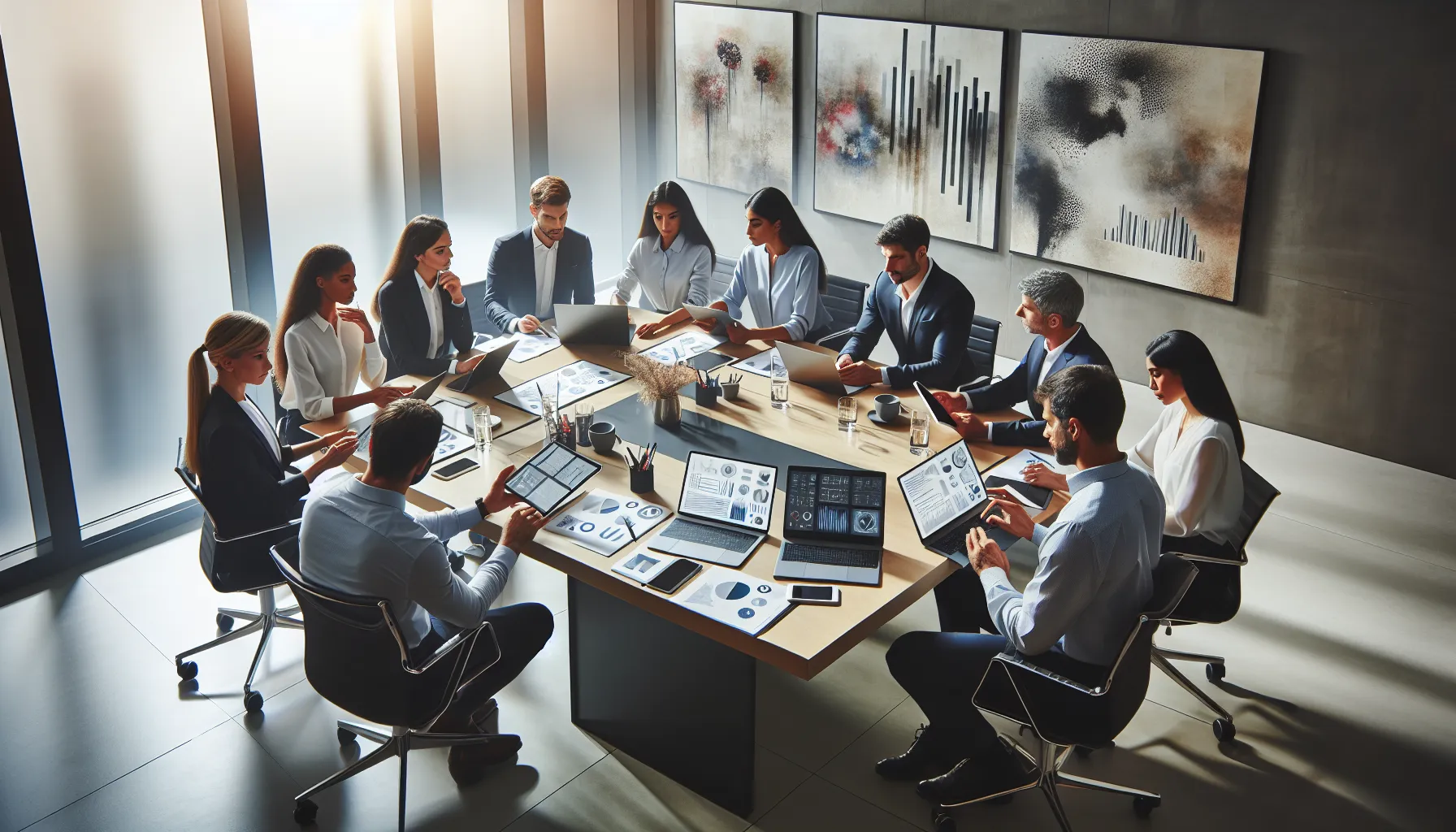 diverse team brainstorming in a modern office.