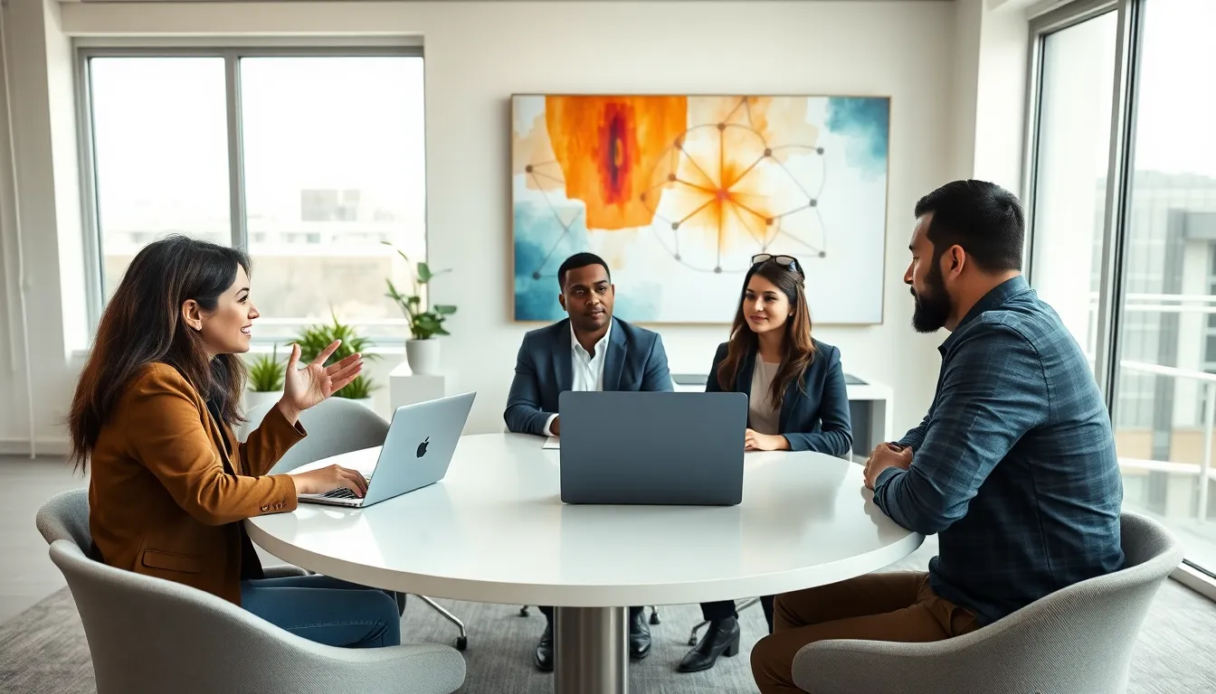 diverse professionals collaborating in a modern office.