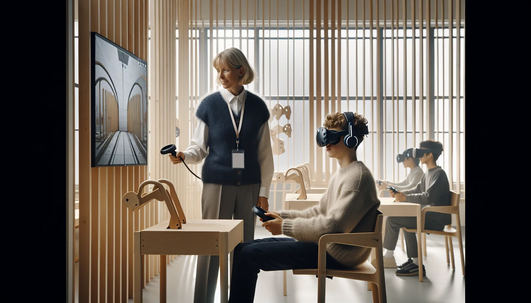 Hvordan bruke vr og ar i undervisningen 3 Norwegian classroom with students using vr and ar in active lesson.