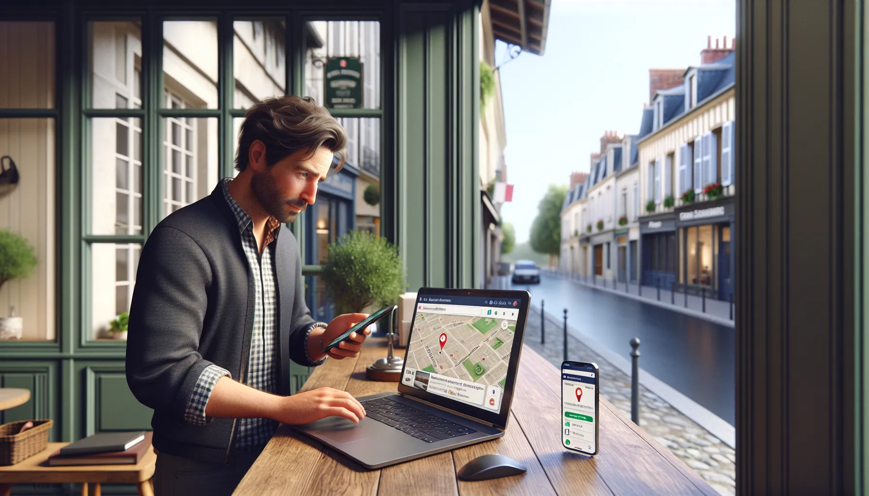 Local Bry-sur-Marne shop owner checking his business on Google Maps search results.