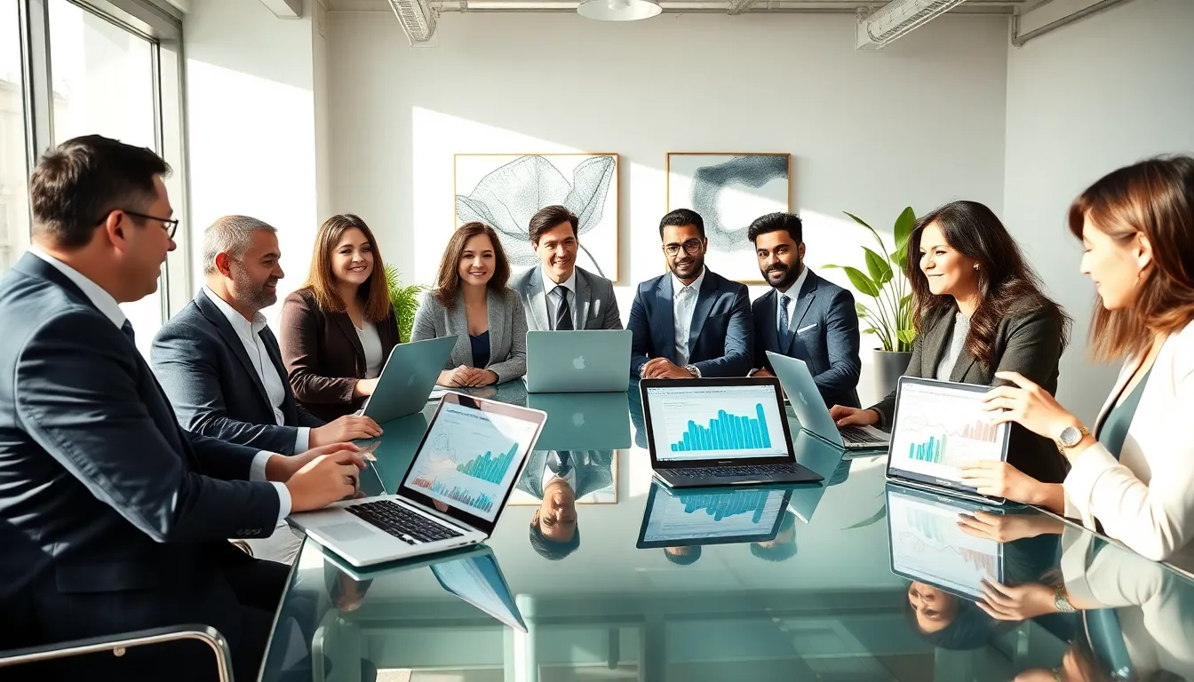 diverse professionals discussing the concept of вяутюкг in a modern office.