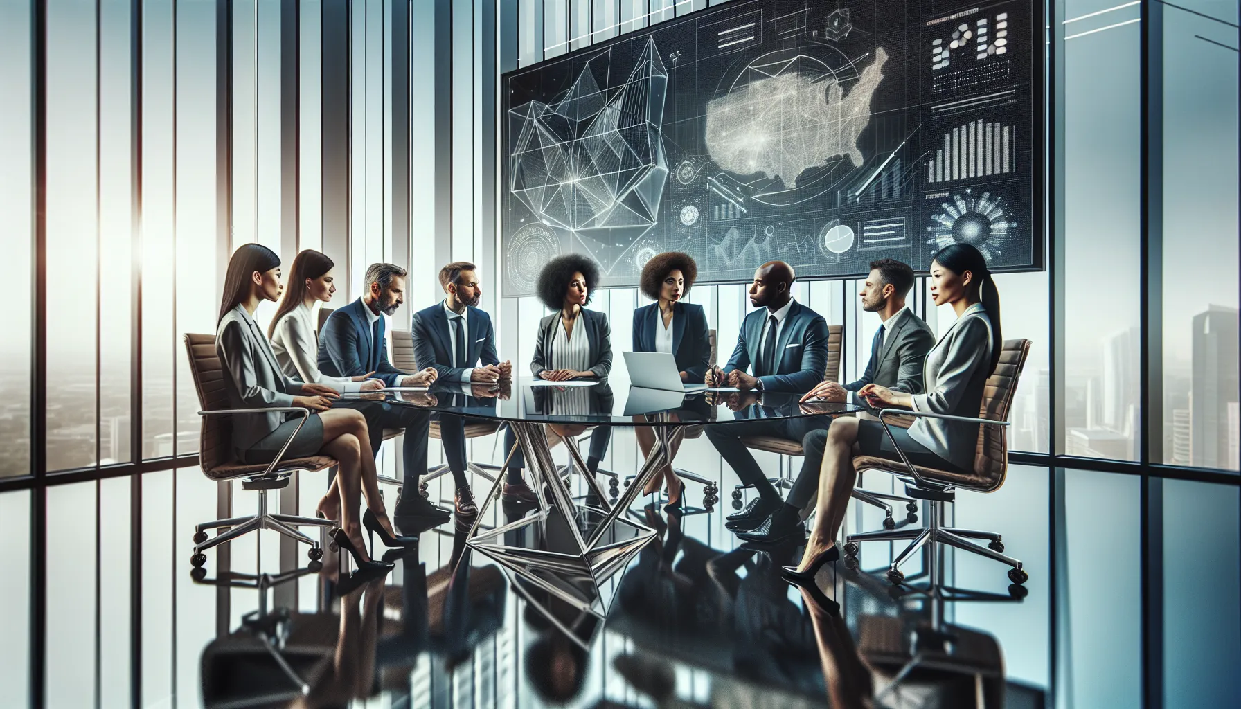 diverse team in a modern office discussing strategic innovation.