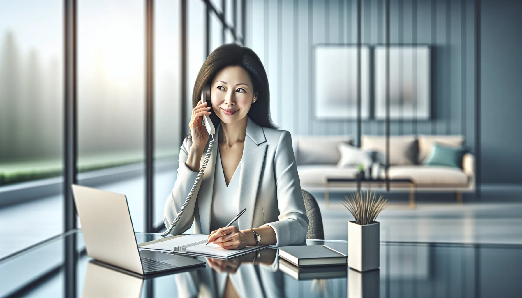professional woman making a phone call in a modern office.