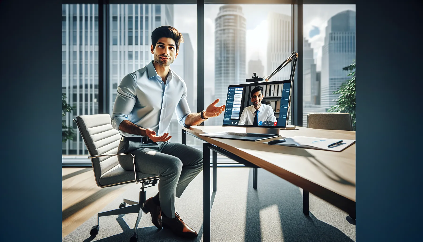 individual engaging in dialogue about public perception in a modern office.