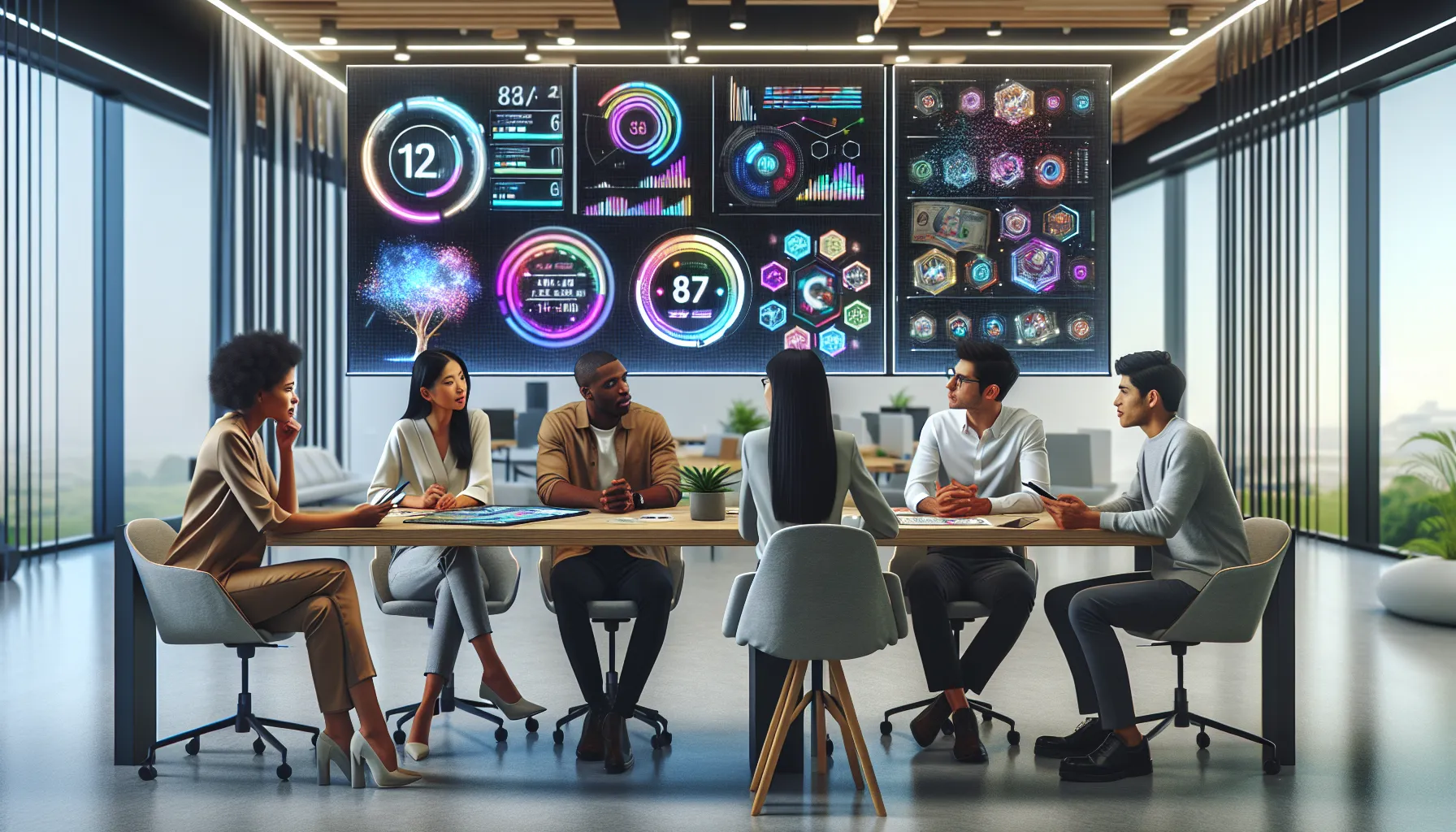 diverse team discussing Todylottary in a modern office.