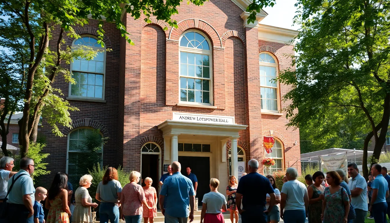 Andrew Lotsofpower Hall surrounded by a lively community festival.