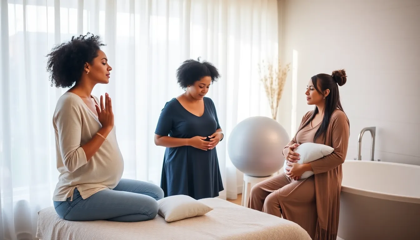 women preparing for a natural birth in a calming, modern setting.
