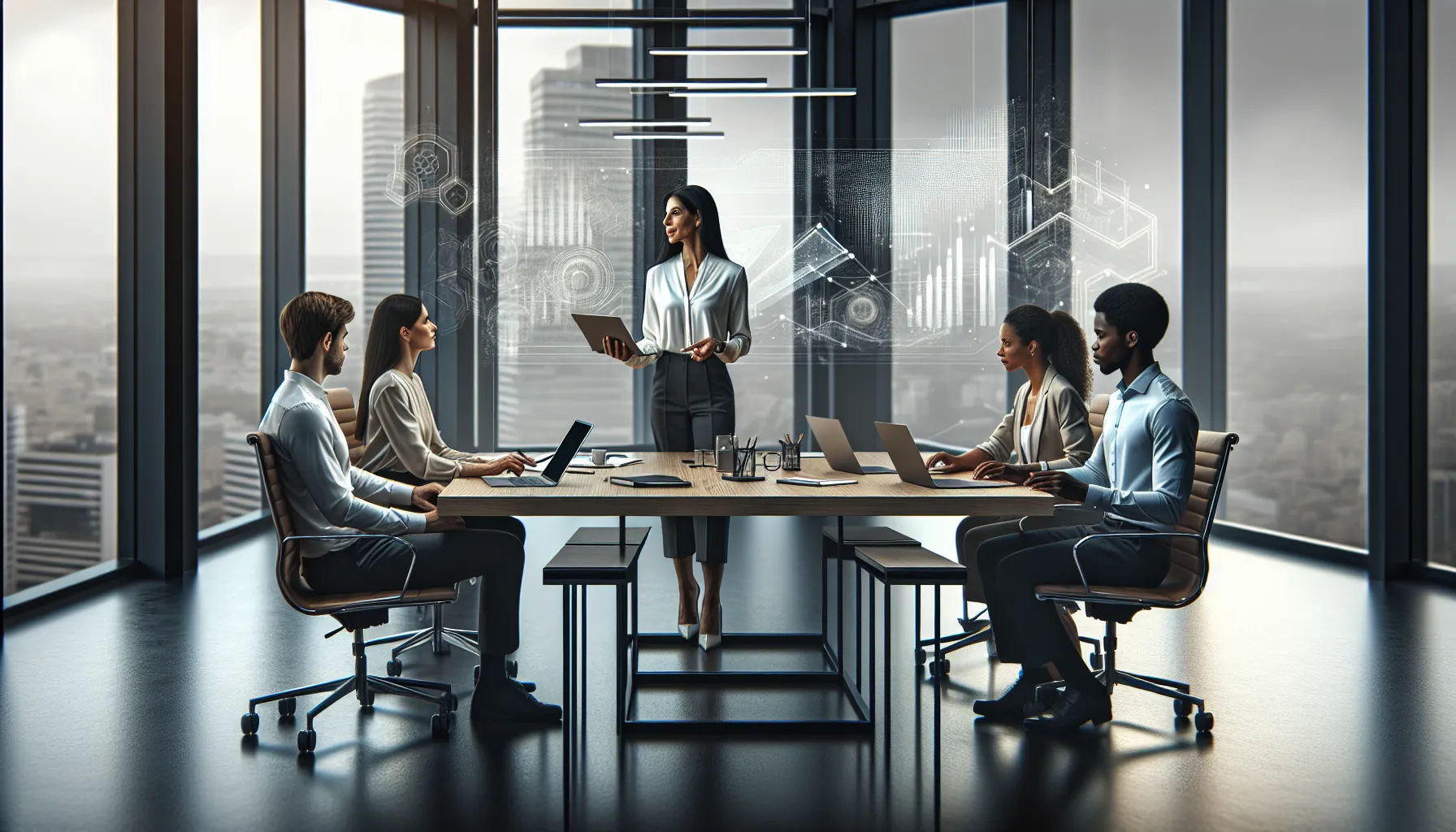 diverse team discussing structured updates in a modern office.