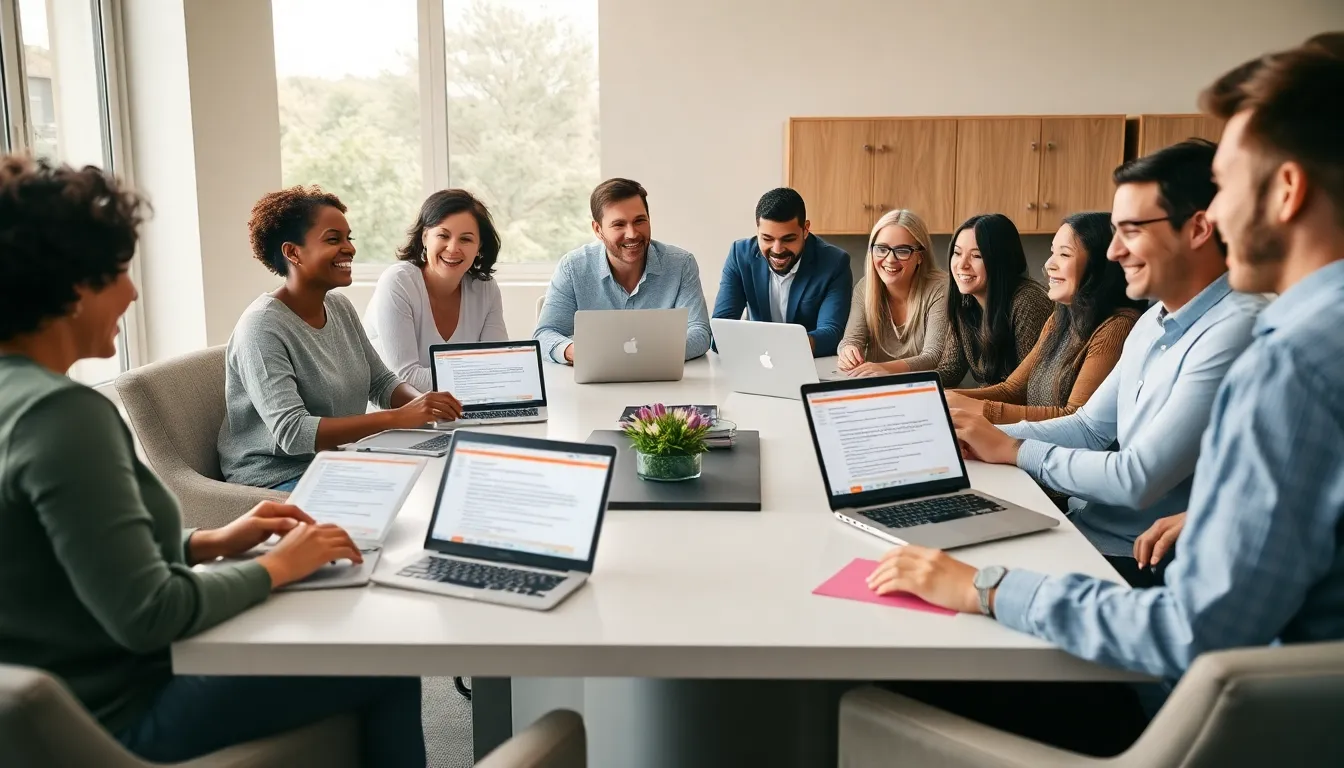 diverse group of parents discussing parenting advice in a modern office.