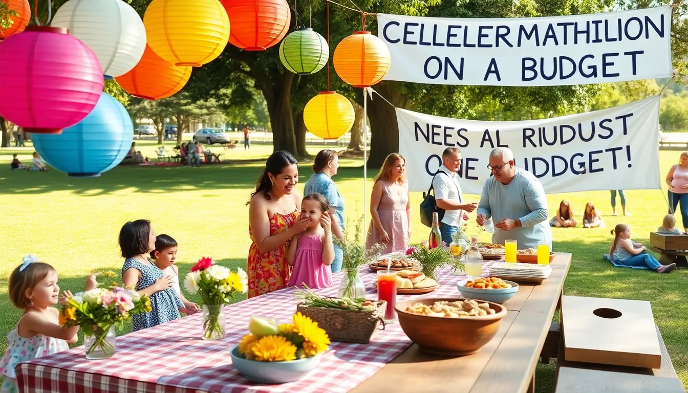 A community gathering with friends decorating a picnic table in a park.