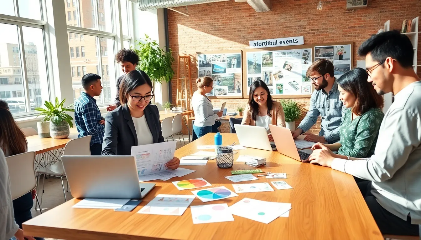 diverse team collaborating on budget-friendly event planning ideas.