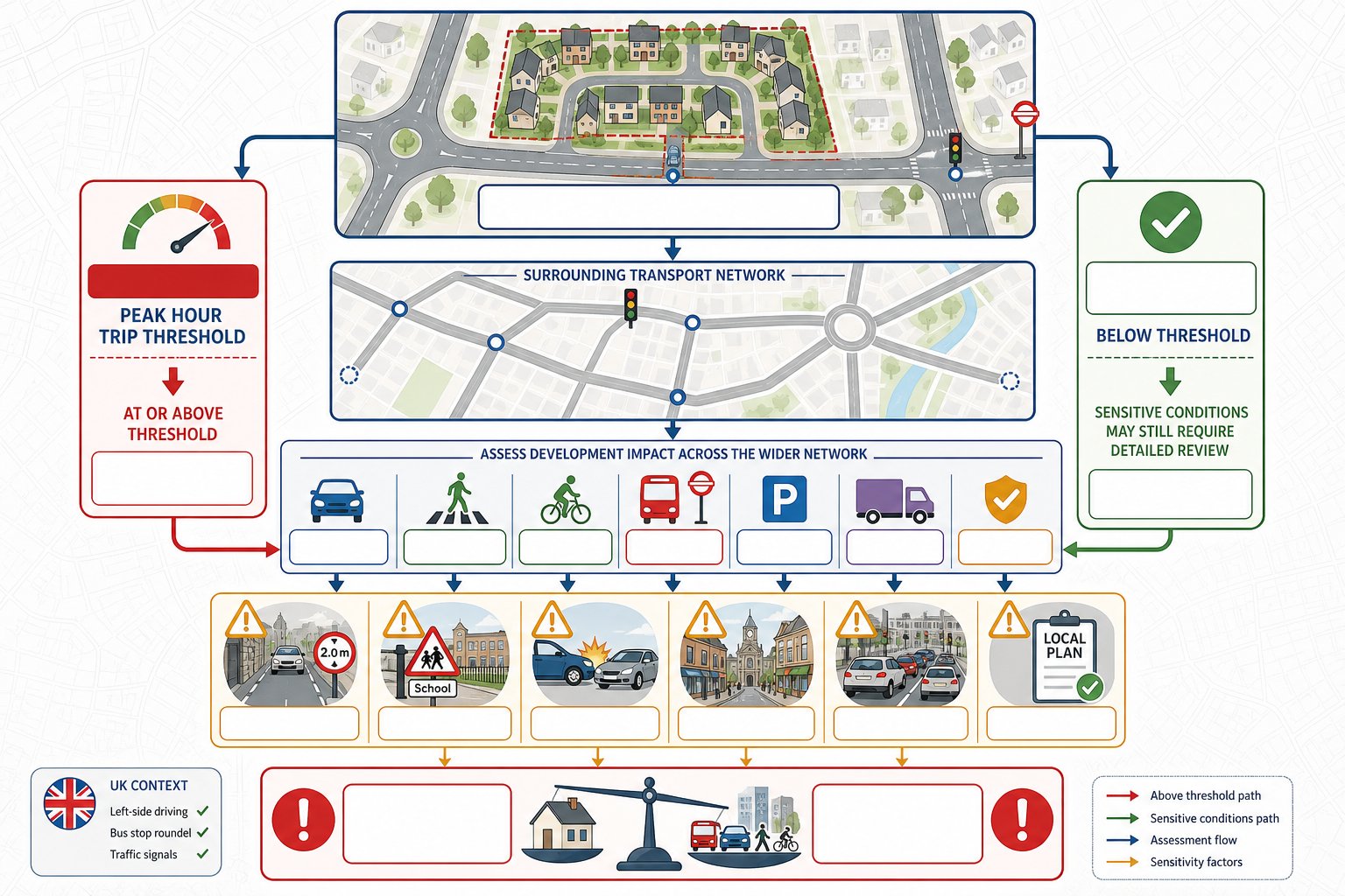 Infographic showing when a residential traffic impact study is needed in the UK.