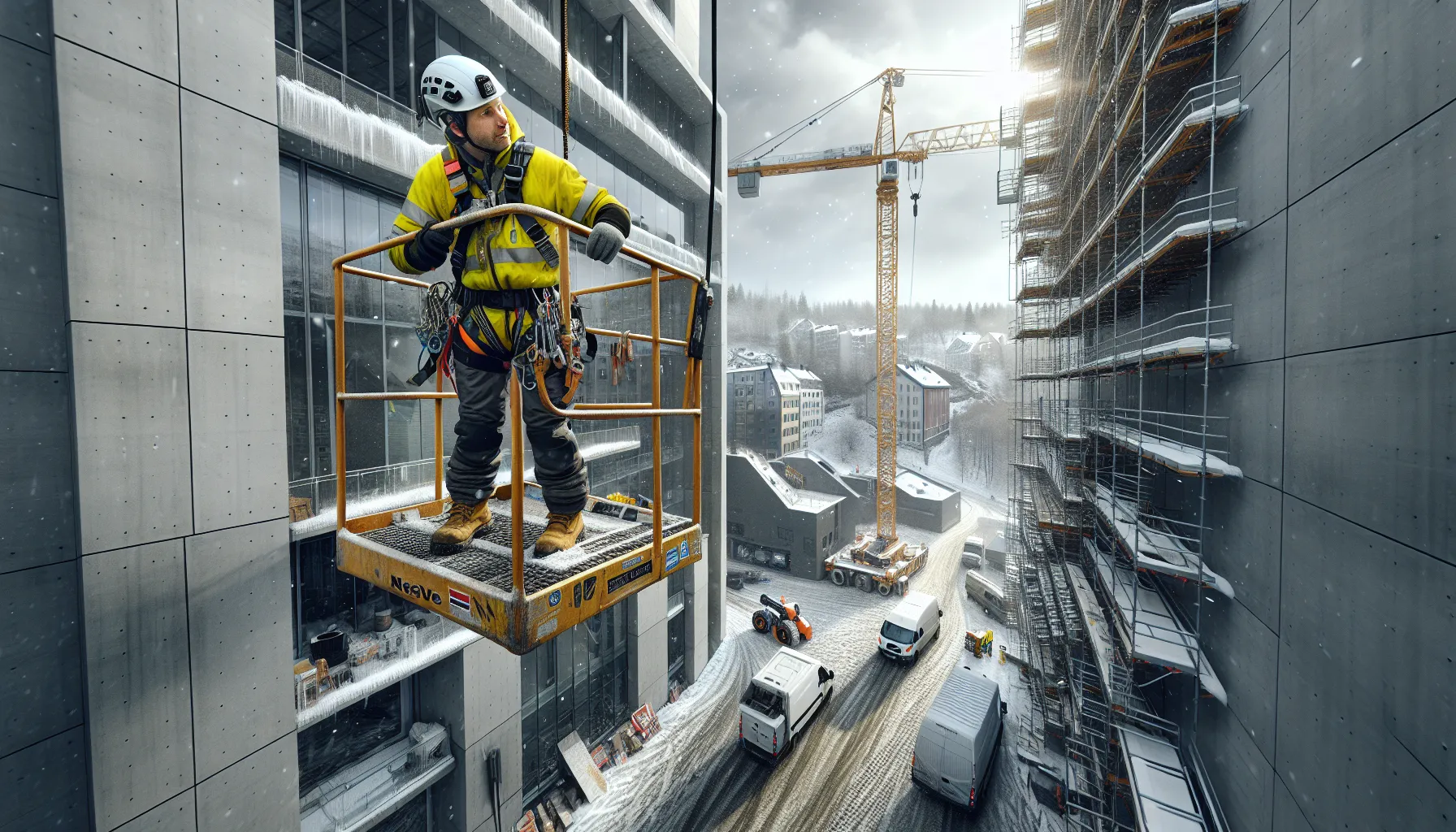 Norwegian lift operator in winter dealing with sudden instability at a busy site.