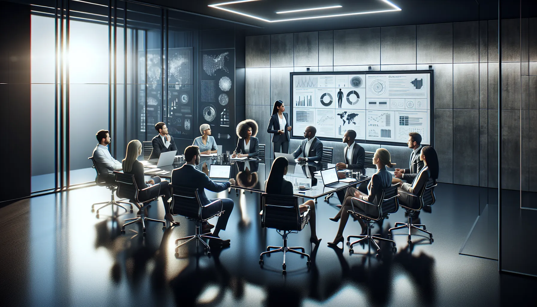 diverse team discussing technology comparisons in a modern office.