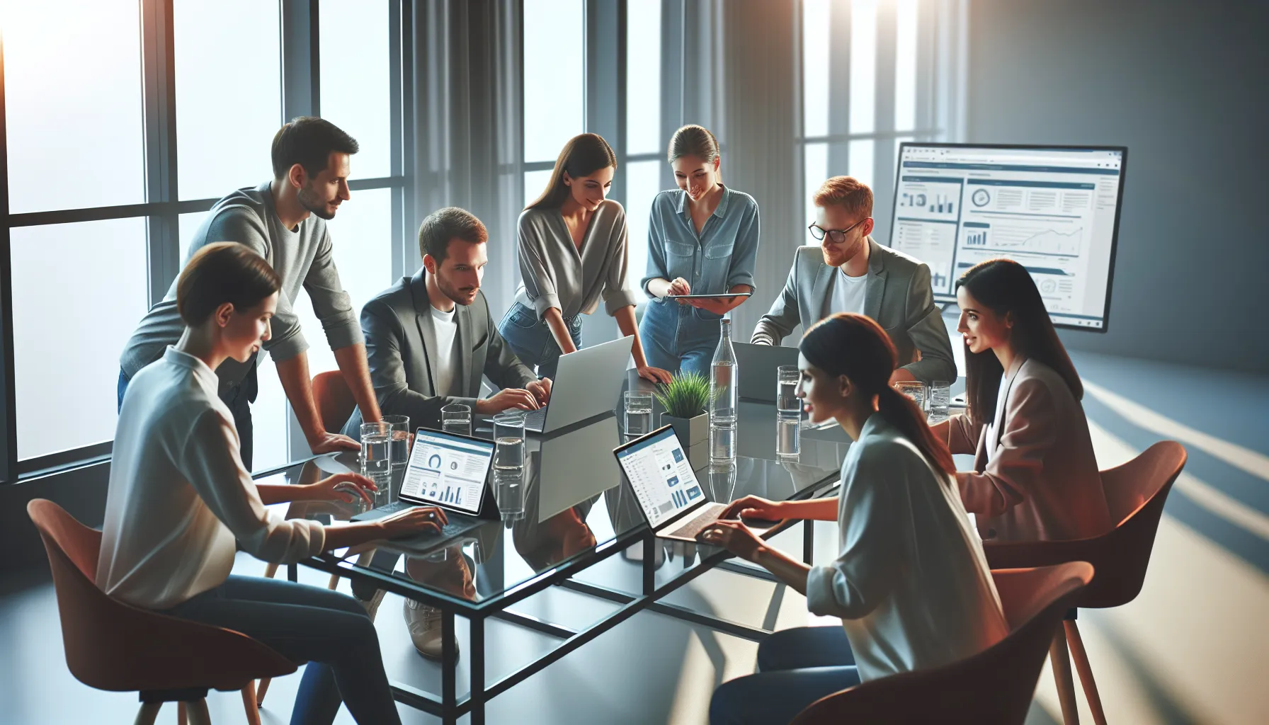 diverse team collaborating in a modern office setting.