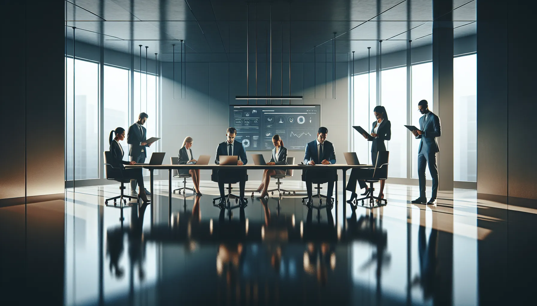 diverse team discussing data insights in a modern office.