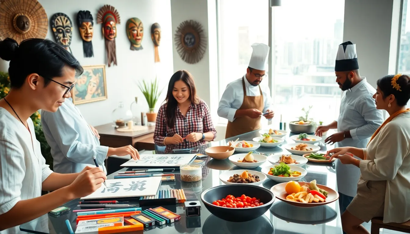 diverse group participating in cultural exchange activities.