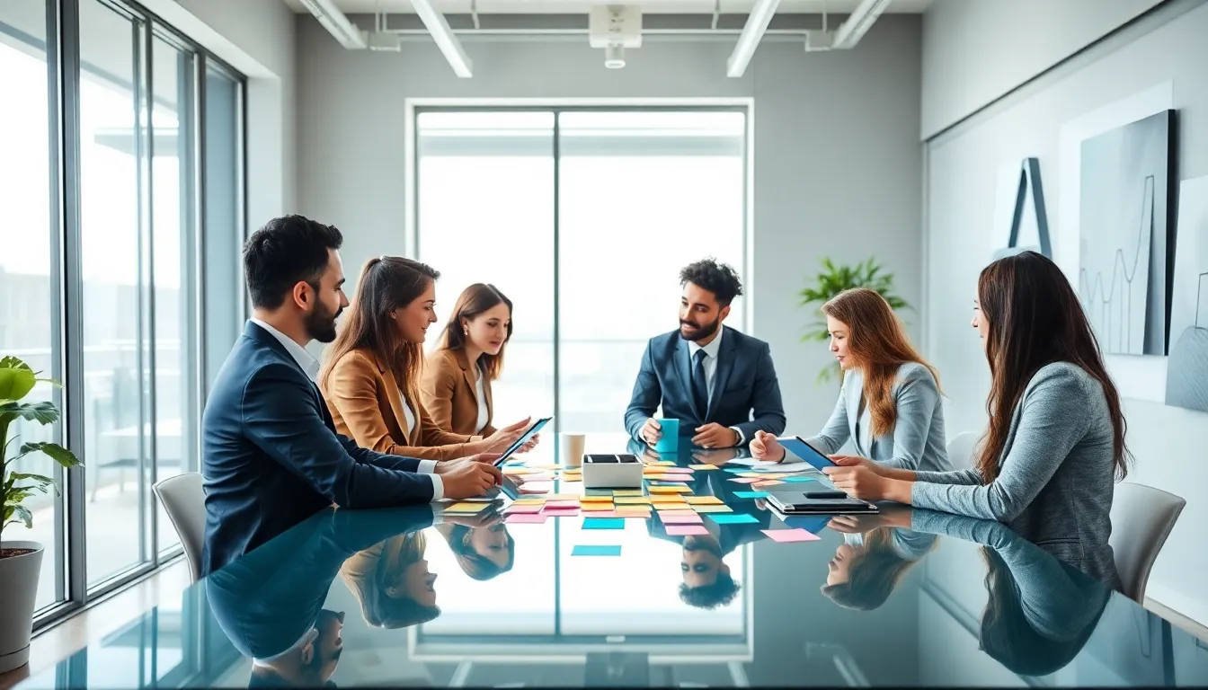 diverse team collaborating in a modern office space.