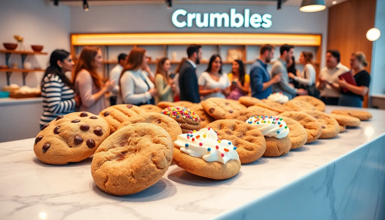 colorful display of fresh Crumbl cookies in a modern setting