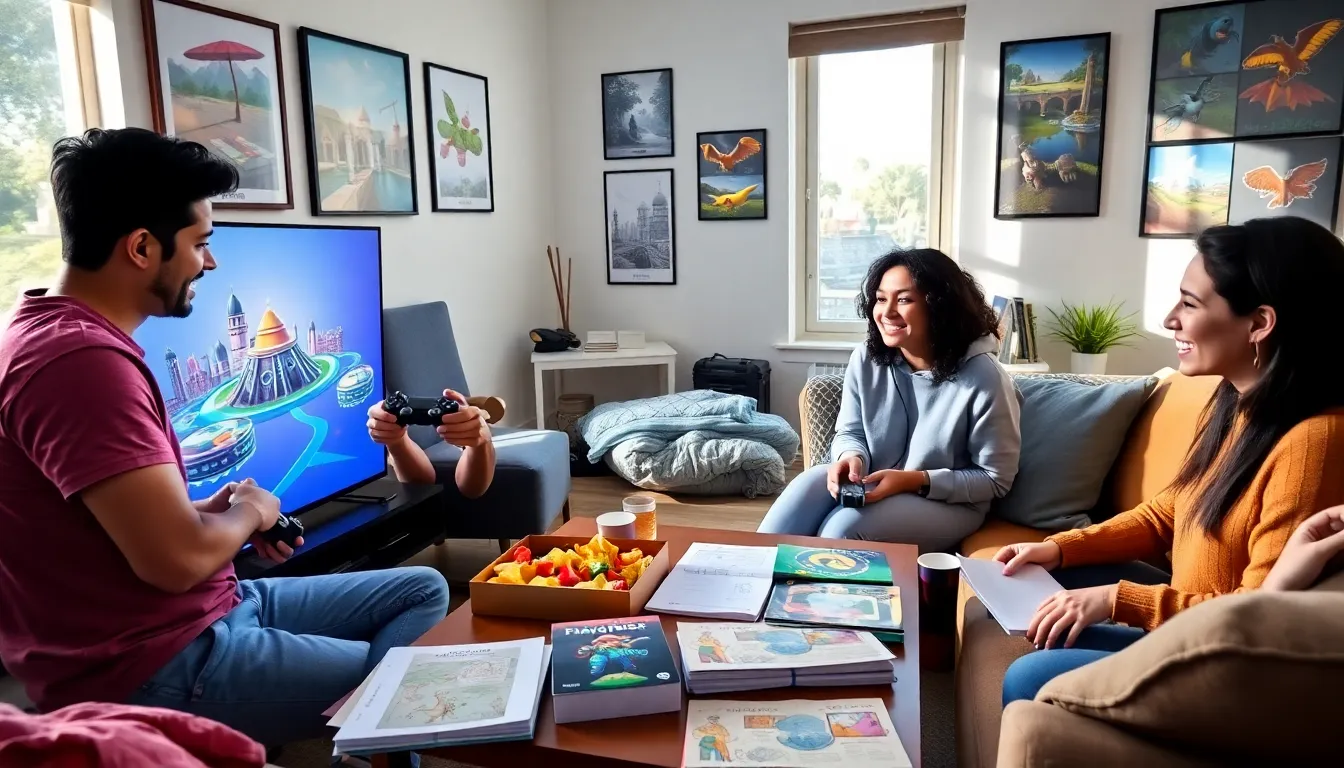 a group of friends enjoying a PlayStation Imagineergame in a cozy living room.