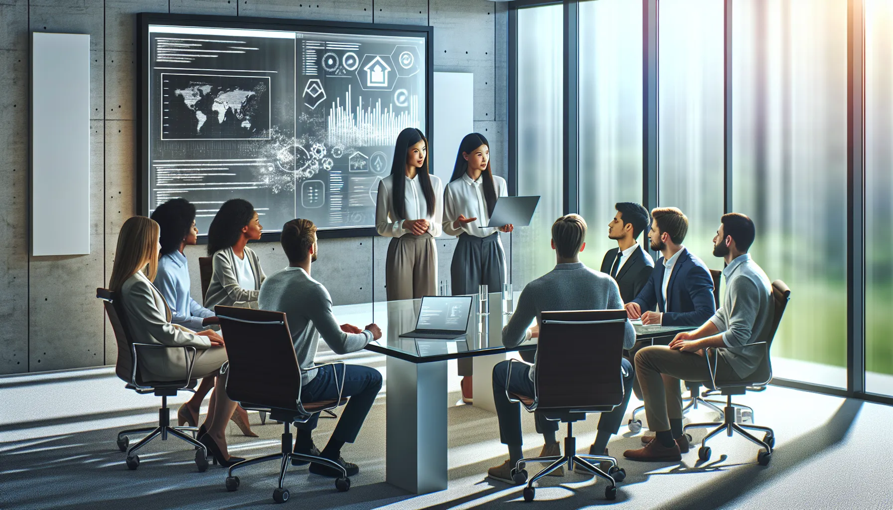 diverse team collaborating on software development in a modern office.