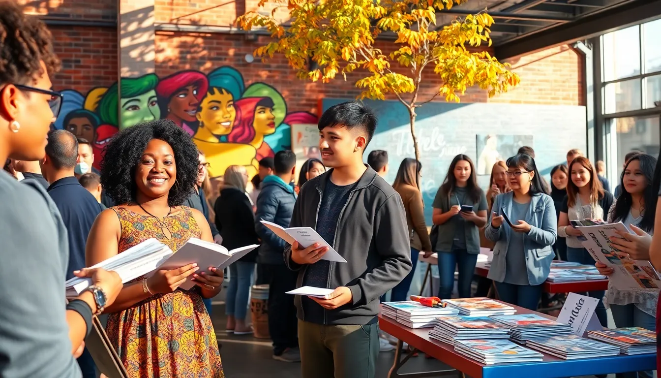 A community event featuring diverse individuals engaged with #RedWebZine.