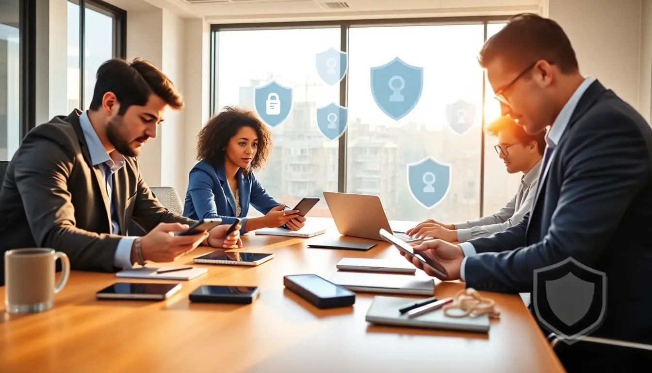 diverse team discussing gadget cover insurance in a modern office.