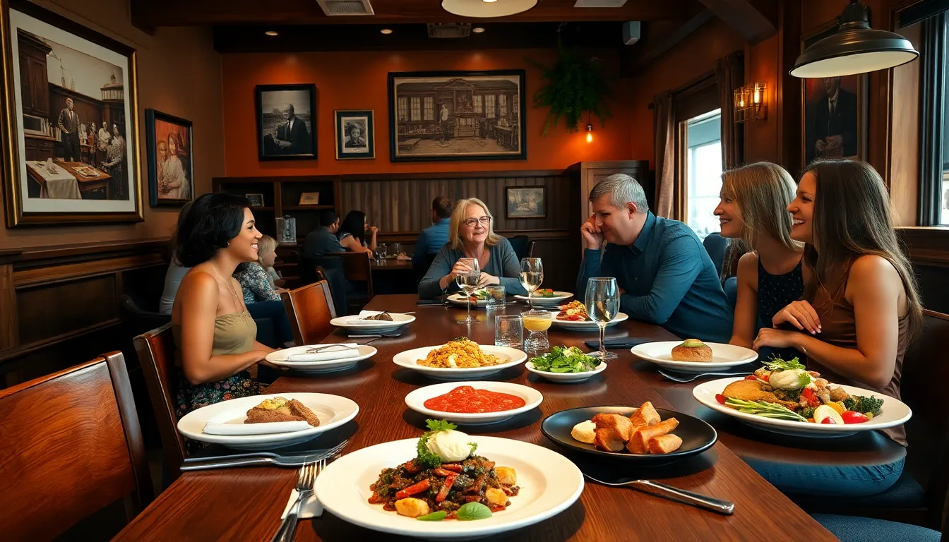 inviting restaurant interior with diners enjoying gourmet food.