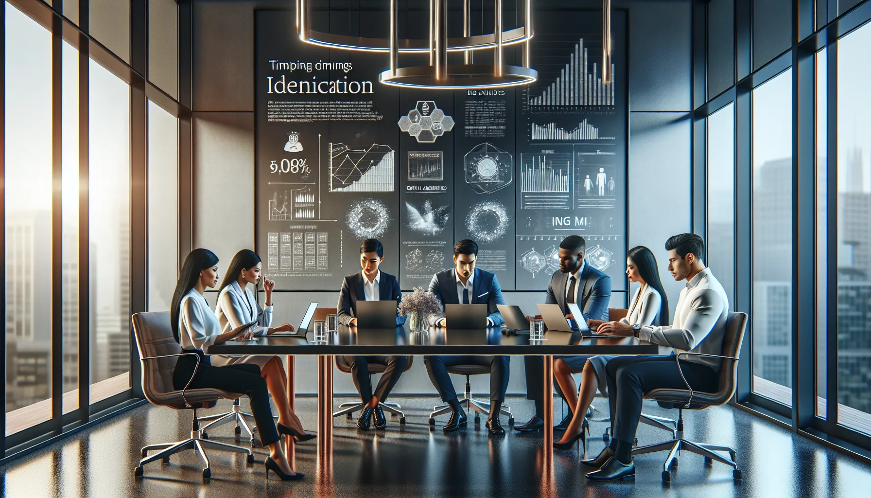 diverse professionals discussing data implications in a modern office.