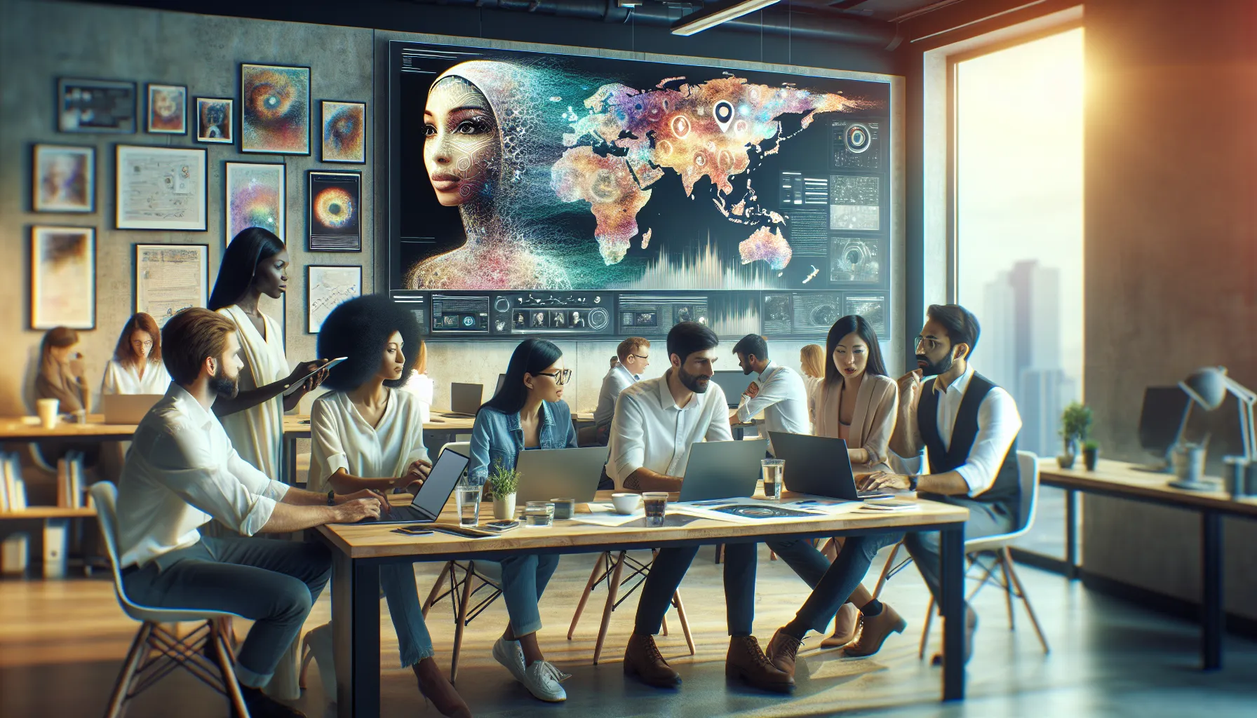 diverse team discussing the online phenomenon Zeus090279 in a modern office.